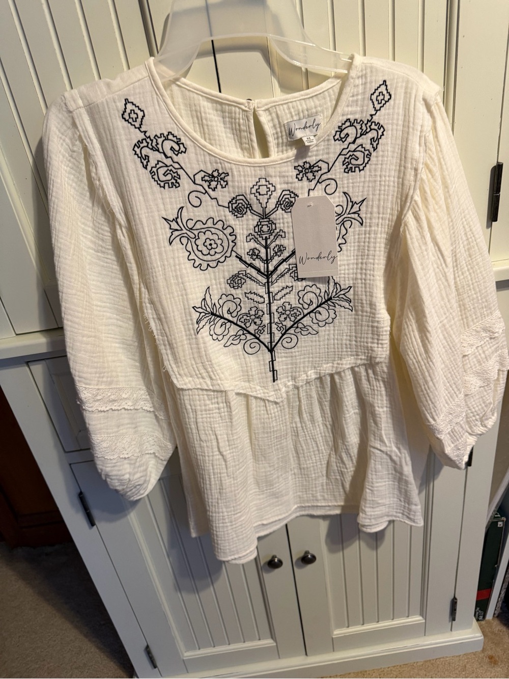 Wonderly Ivory Tunic with Black Embroidered Front